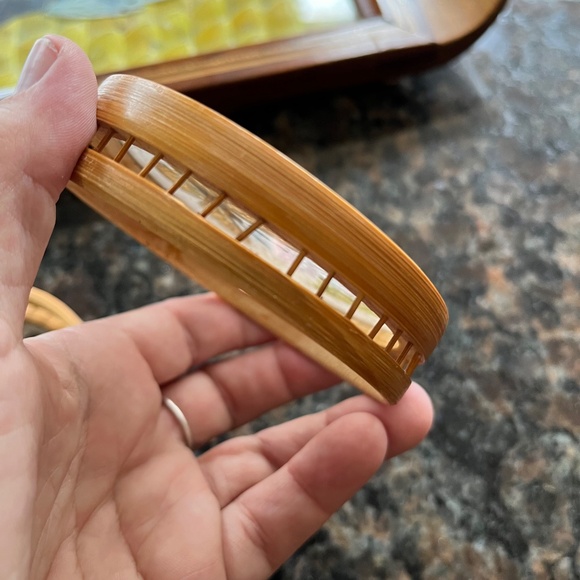 Vintage 40s Brazillian Butterfly Inlay Tray with Bamboo Coasters - Picture 8 of 9